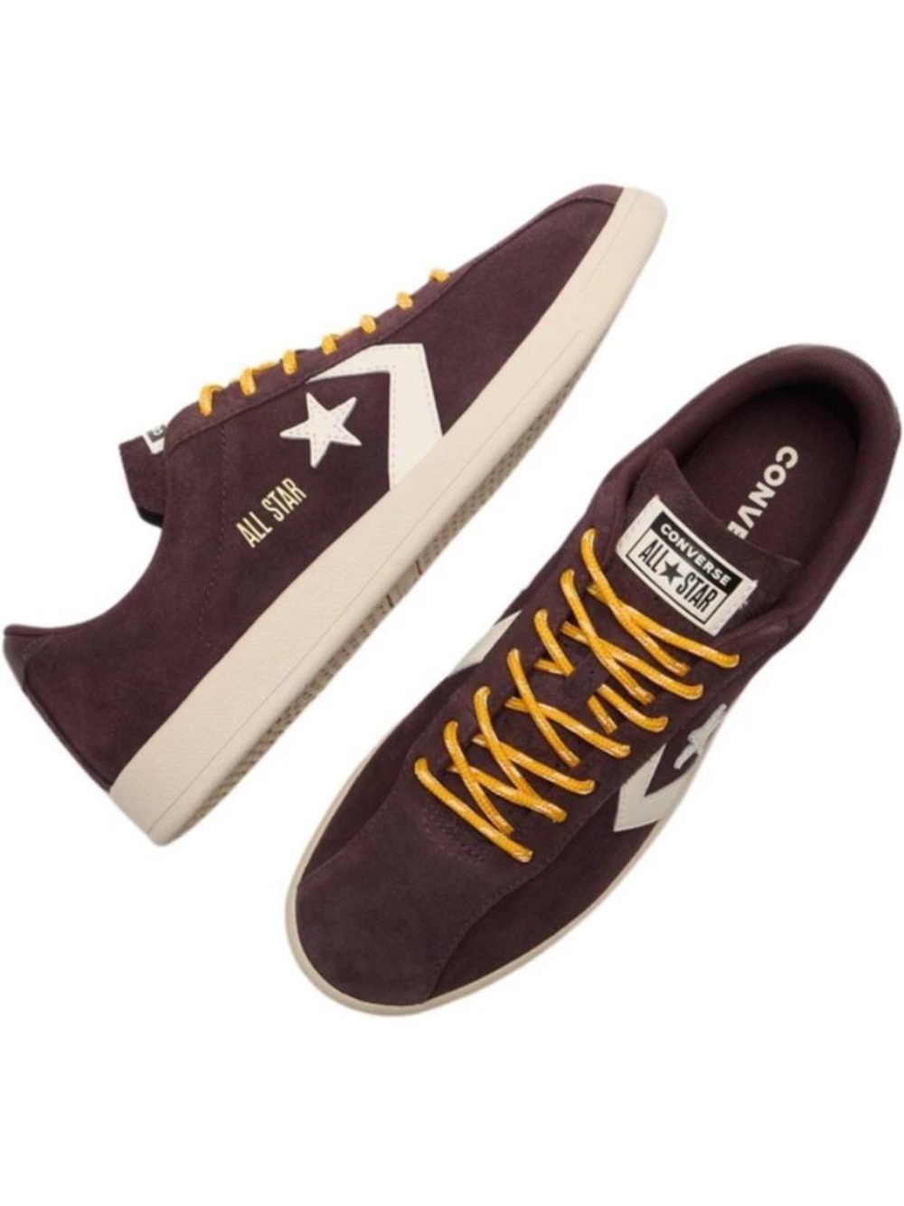Converse Low-Top Suede Sneakers in Plum with Yellow Laces!